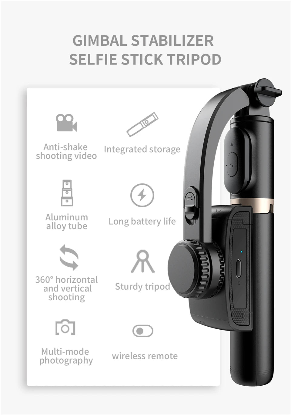 Gimbal Stabilizer Selfie Stick Tripod - Innohive