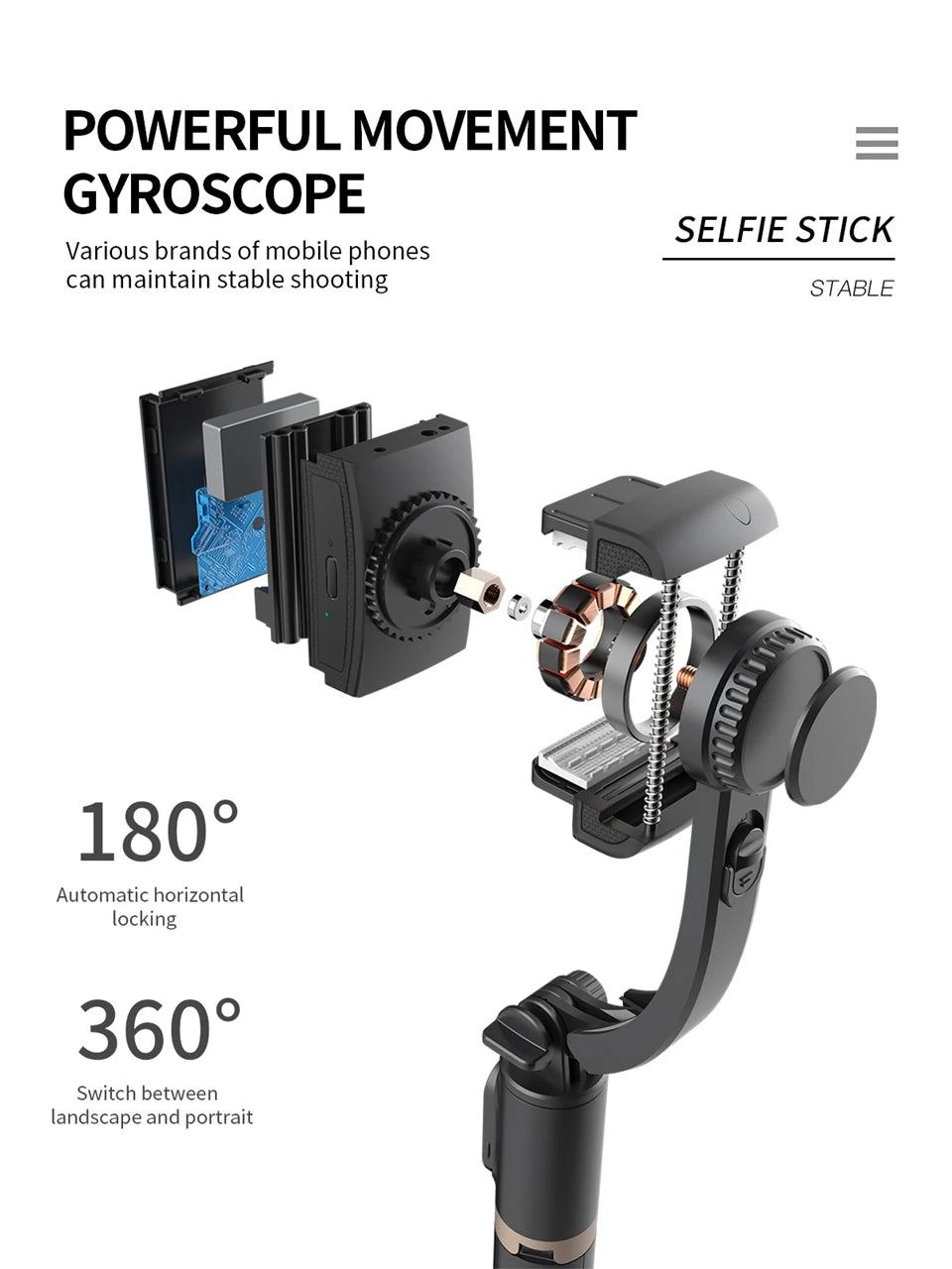 Gimbal Stabilizer Selfie Stick Tripod - Innohive